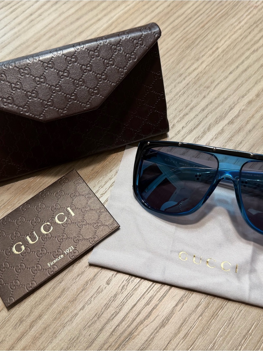 Gucci Men’s Blue Frame Sunglasses with Blue Gradient Lenses